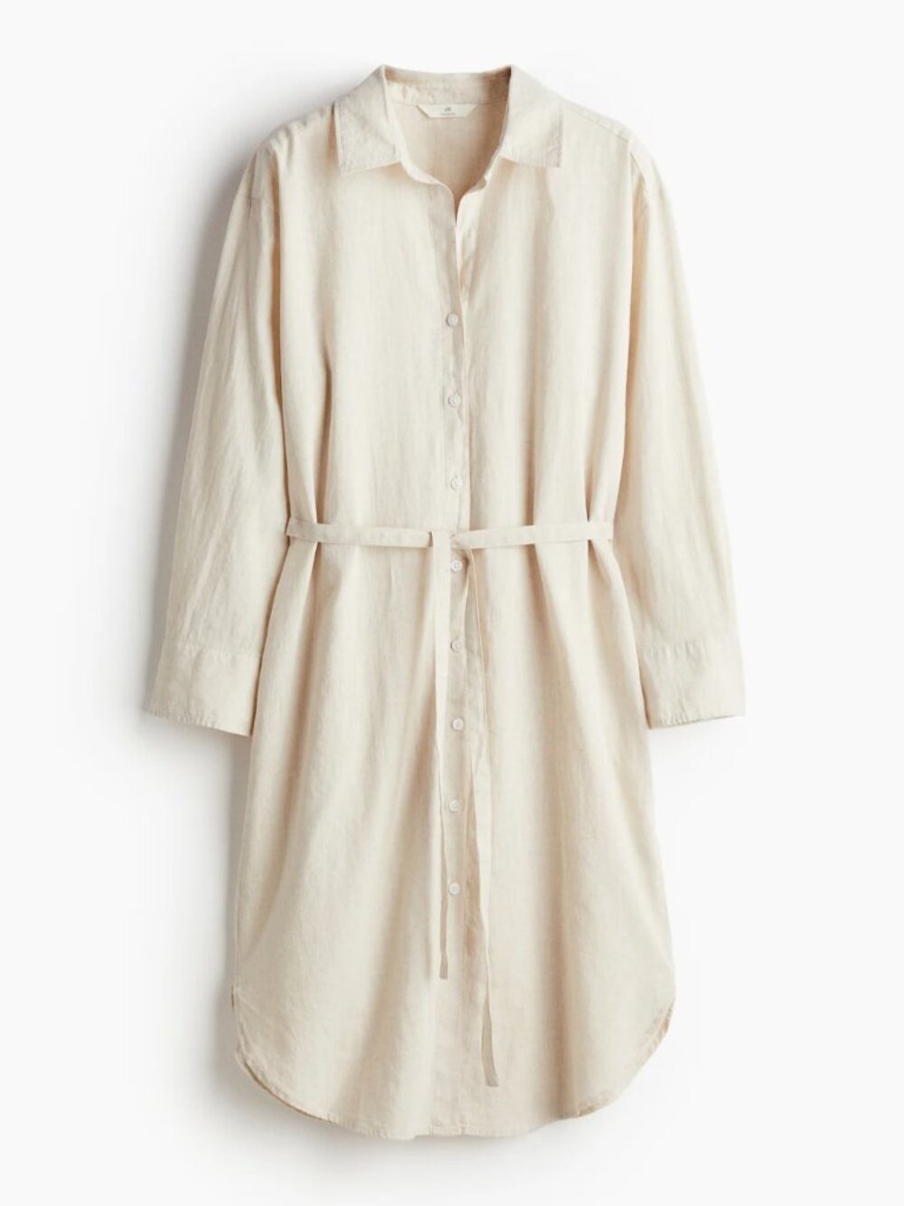 NWT H&M Women's Linen Blend Midi Shirt Dress Loose-fit Light beige Size XS